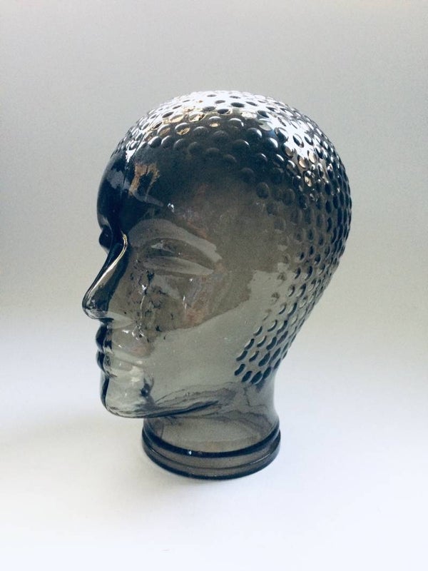 Pukeberg Sweden Smoke Glass Mannequin Head, 1970's