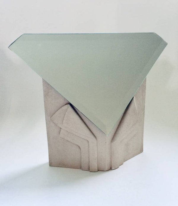 Postmodern 1980's Design Diamond Make-Up Mirror w stone base