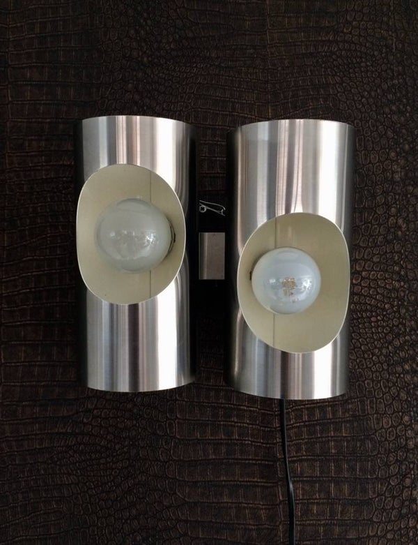 Vintage 1970's Design Tubular Aluminium Double Wall Lamp Sconce