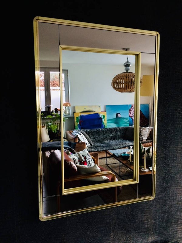 Hollywood Regency Style XLarge Brass Mirror, 1970's Italy
