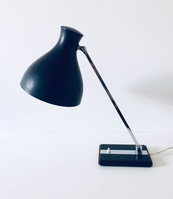 Vintage Design metal, chrome & teak Adjustable Desk Lamp 1960's