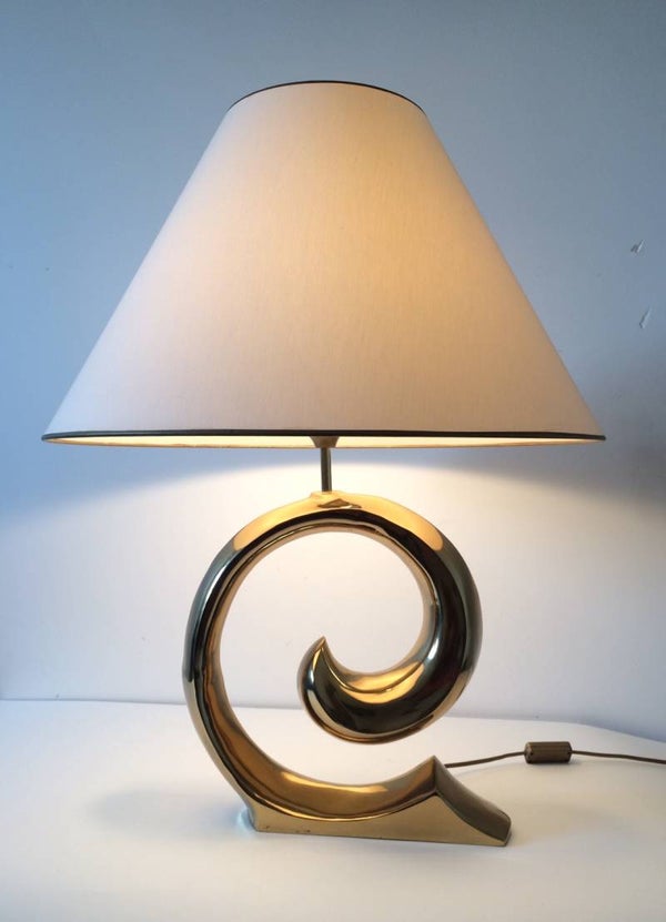 Hollywood Regency Style XLarge Brass Curl Design Table Lamp 1970's