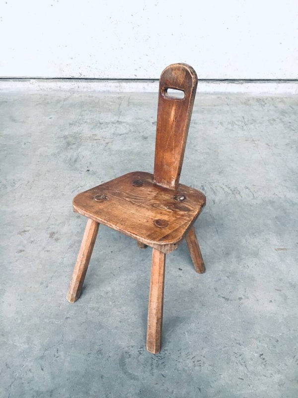 Hand Craft Made Oak Milk Stool 1940's Belgium