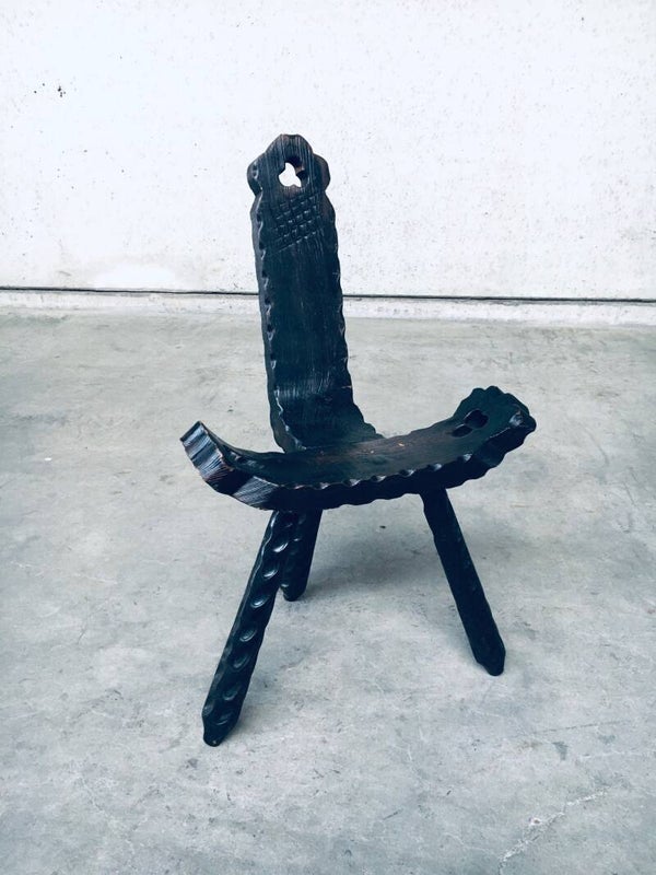 Brutalist Craft Tripod Stool 1960's Spain