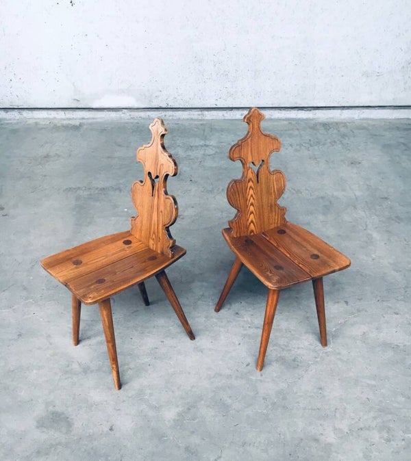 Mid-Century Design Brutalist Style Tiroler Chair set, 1960's Austria