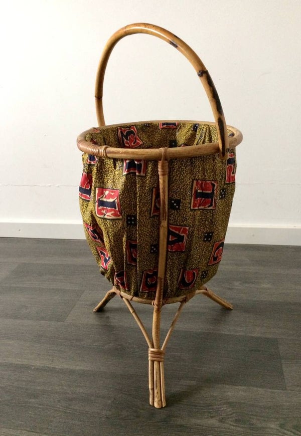 Vintage 1950's Bamboo Tripod Laundry Basket
