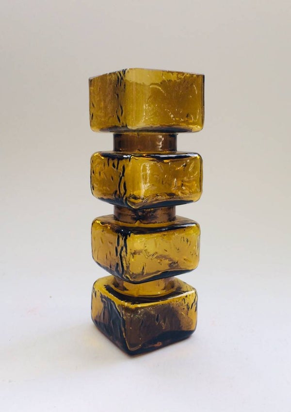 Finnish Amber Glass Hooped Vase by Helena Tynell, 1960's Finland