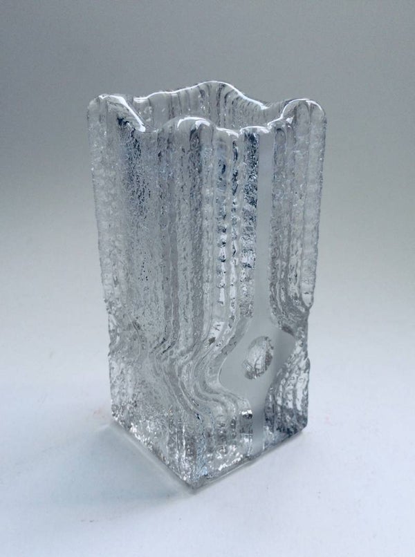 Vintage Art Ice Glass Vase by Nybro Glasbruk, Sweden 1970's