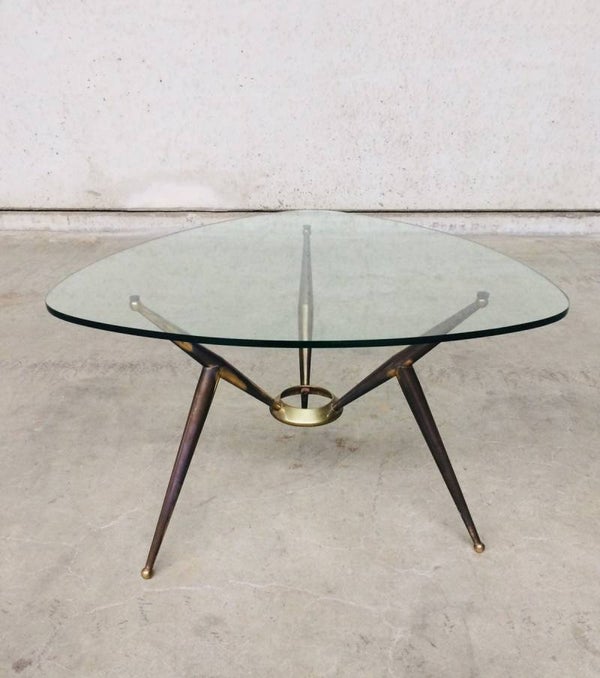 Italian 1950's Design Brass & Glass triangular Coffee Table