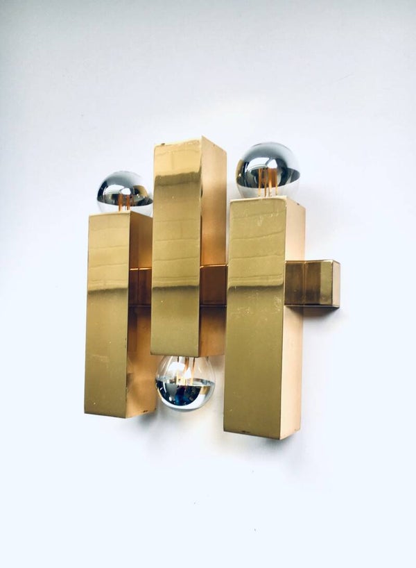 3 Square Copper Wall Sconce Lamp Applique by Sciolari for Boulanger, Belgium 1970's