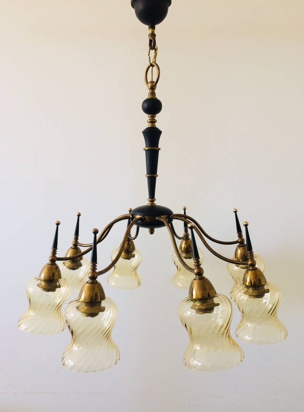 Vintage 1950's Atomic Age Design Brass & Glass Chandelier 