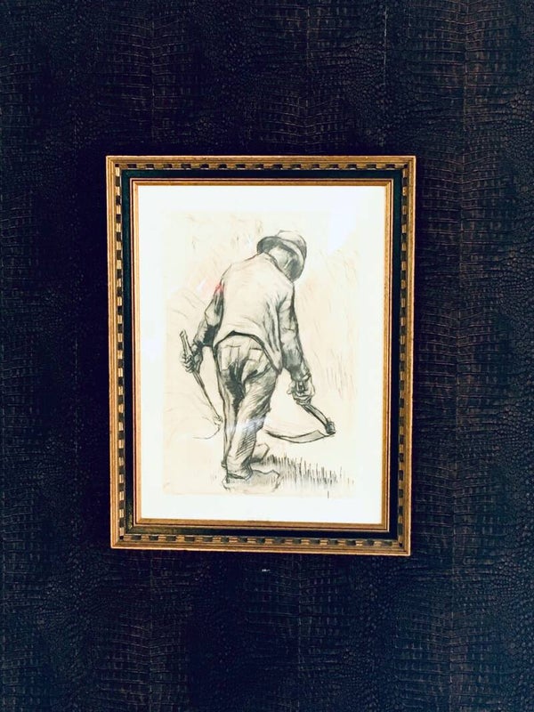 Original 1950's Art Print 'Peasant reaping Corn' by Vincent Van Gogh 1885