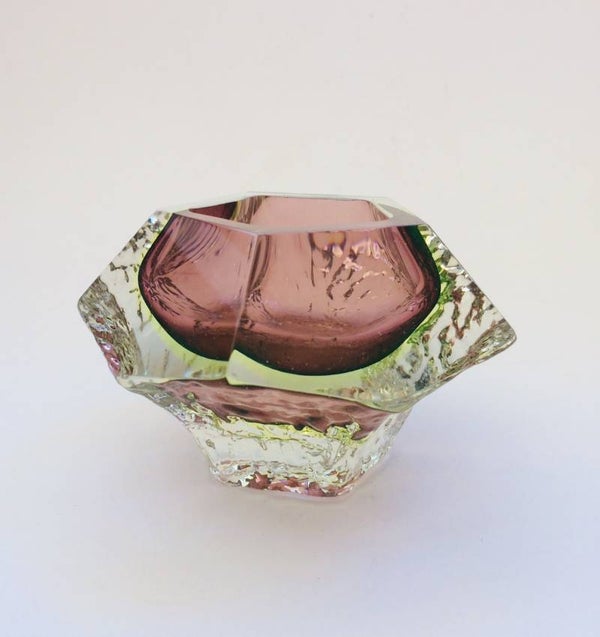 Mandruzzato Sommerso Iceberg beveled Art Glass Bowl Italy 1960's