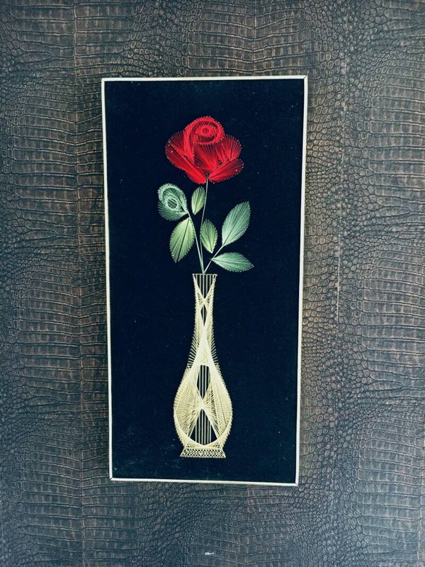 Vintage 1960's Needle Pin String Art 'Rose in Vase'