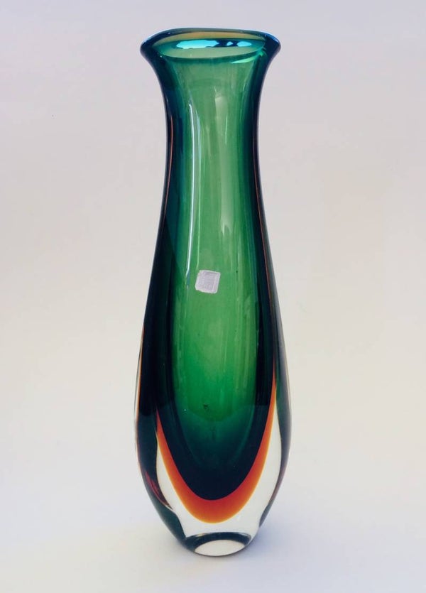 Large Art Glass Stem Vase by Flavio Poli Sommerso Murano 1960's Italy