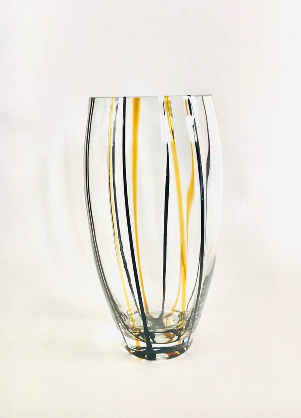 Vintage 1970's Handmade Art Crystal Glass Striped Vase