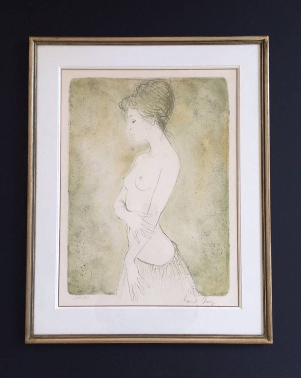 Original Art Lithograph "Naked Lady with Skirt" by Bernard Chang 1970's