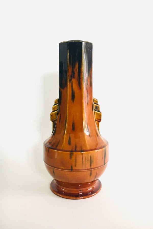 1930's Art Deco Model F-42 Amber Glazed Fluted Vase