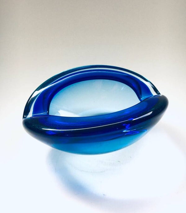 Vintage Italian Design Blue Glass Bowl in Sommerso Style, Italy 1960's