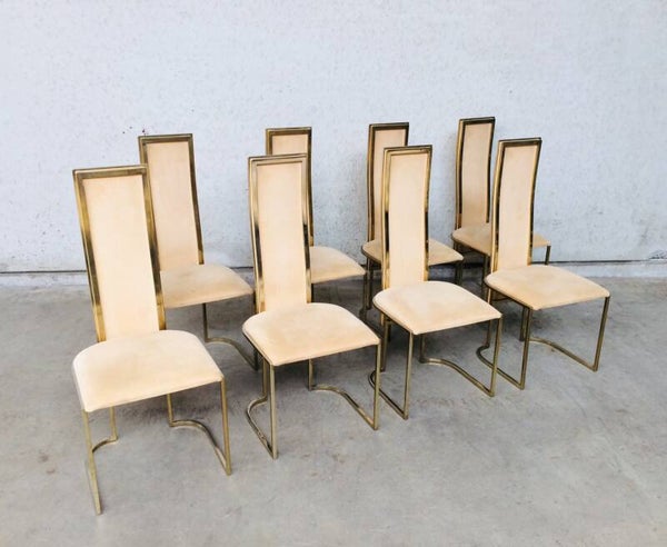 Hollywood Regency Design set of 8 Dining Chairs by Belgo Chrom 1970's
