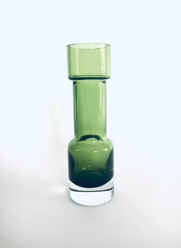 MCM Scandinavian Design Green Glass Hooped Vase, Finland 1960's