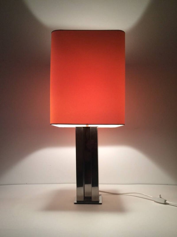 Midcentury Modern Design Metal Square Table Lamp 1970's