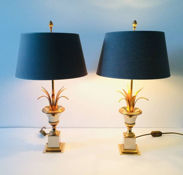 Hollywood Regency Style Set of 2 Palmier Table Lamps by Boulanger 1970's