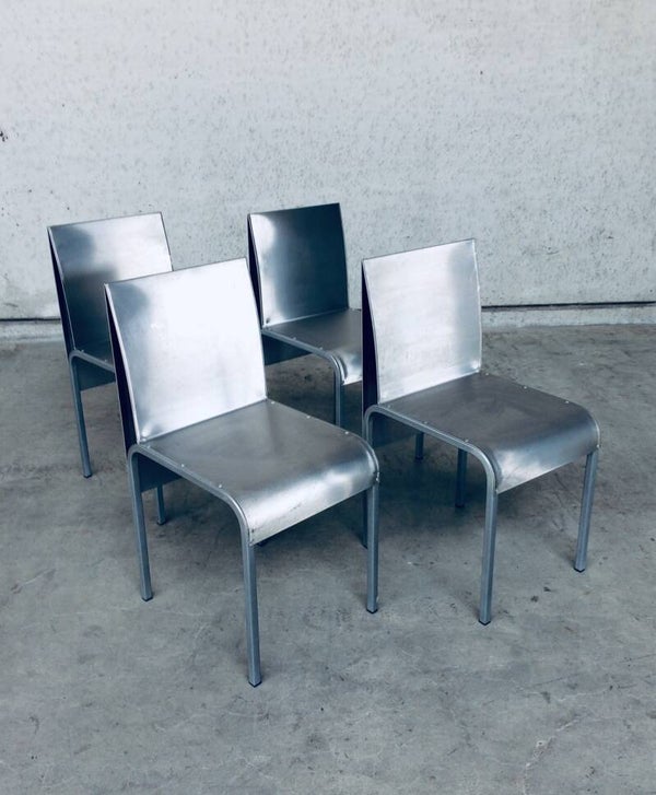 Postmodern Industrial Design Set of 4 Aluminium Metal Chairs 1990's Belgium