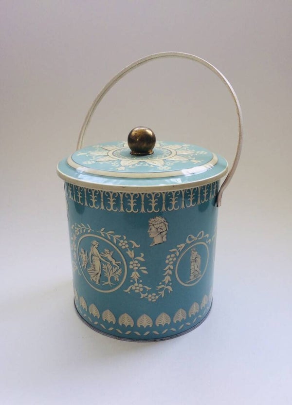 Vintage Mathot-Vanhoffelen Tin Metal Container in Classical Roman Style 1960's