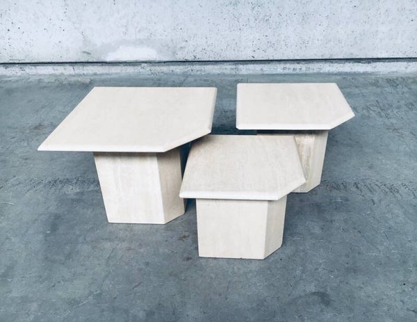 1970's Italian Design Travertine Nesting Side Table Set