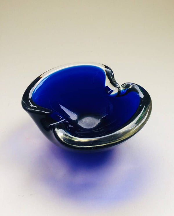 Vintage Murano Art Glass Blue Bowl 1960's Italy