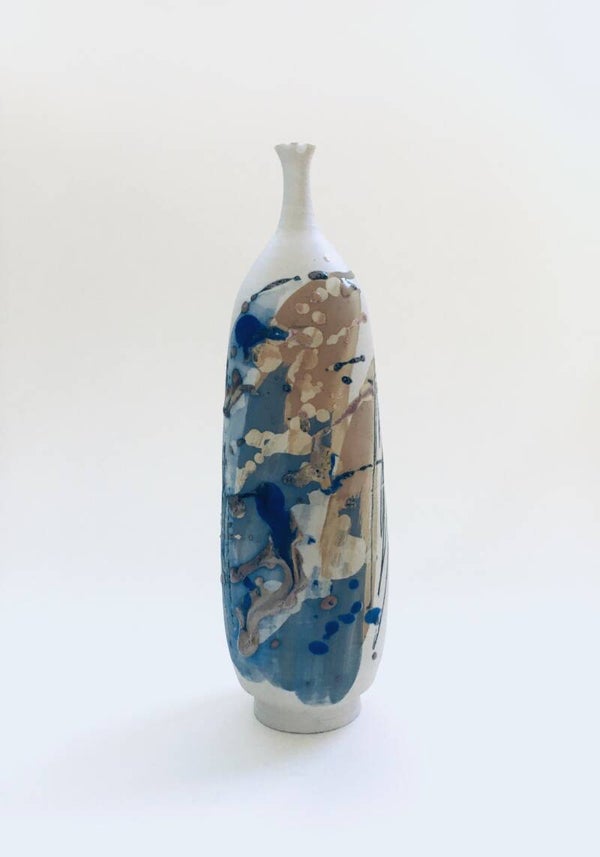 Modern Abstract Art Studio Pottery Vase, Signed by Artist