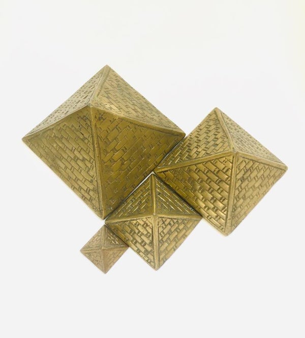 1970's Hollywood Regency Style Brass Pyramid Deco set