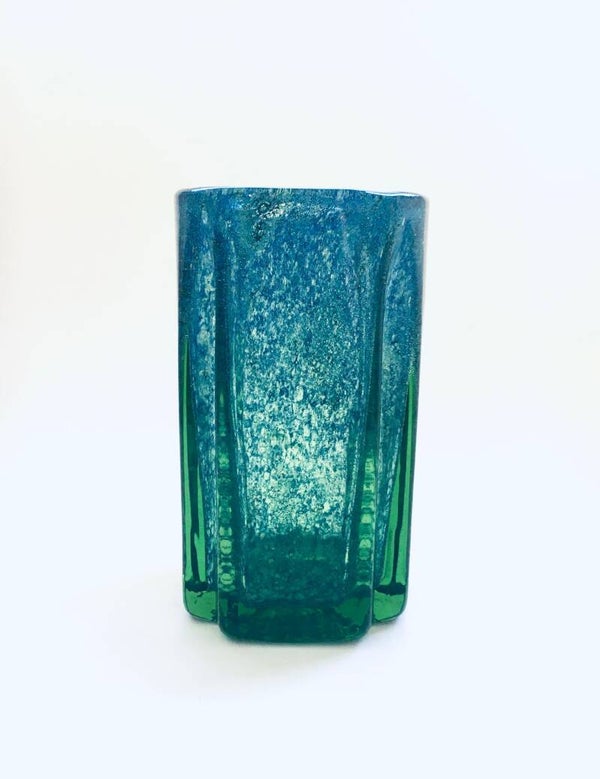 Art Deco Art Glass Square Modernist Vase, Czechoslovakia 1930's