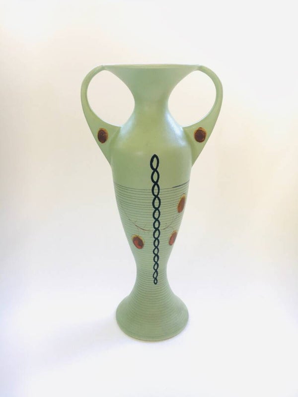 Art Nouveau Handpainted Handled Flower Vase Signed Balline 1036, England 1910's