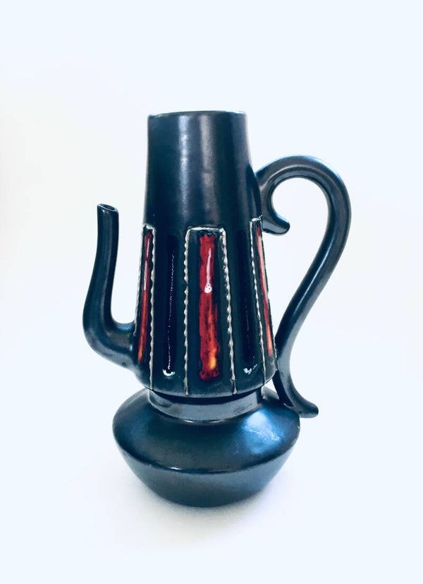 Midcentury Italian Design Art Pottery Black & Lava Ceramic Decanter, Italy 1960's