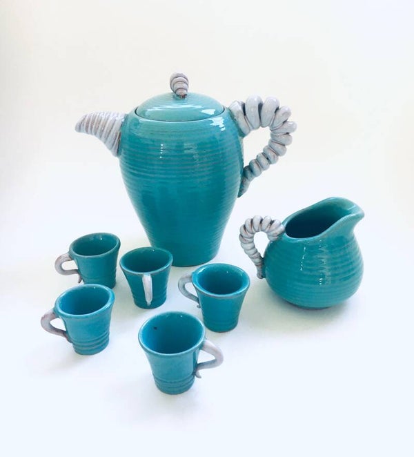 Art Studio Pottery Mokka Set by Alexandre De Wemmel, Belgium 1950's