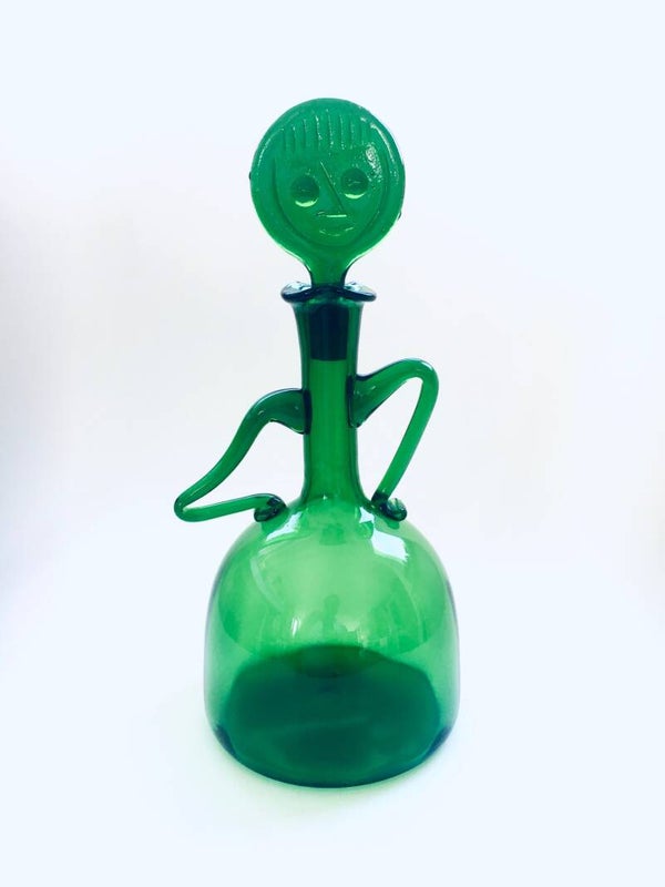 Midcentury Modern Art Glass LADY Decanter in style of Blenko, 1960's