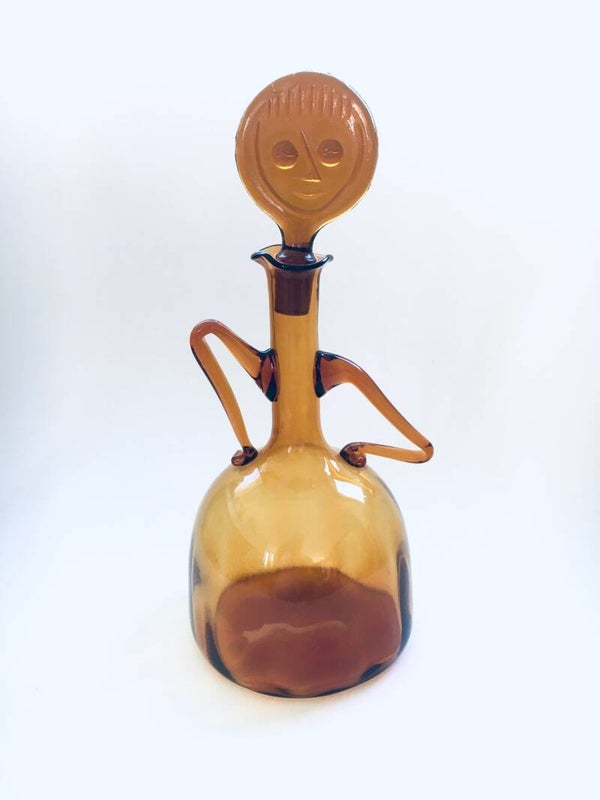Midcentury Modern Art Glass Amber LADY Decanter in style of Blenko 1960's
