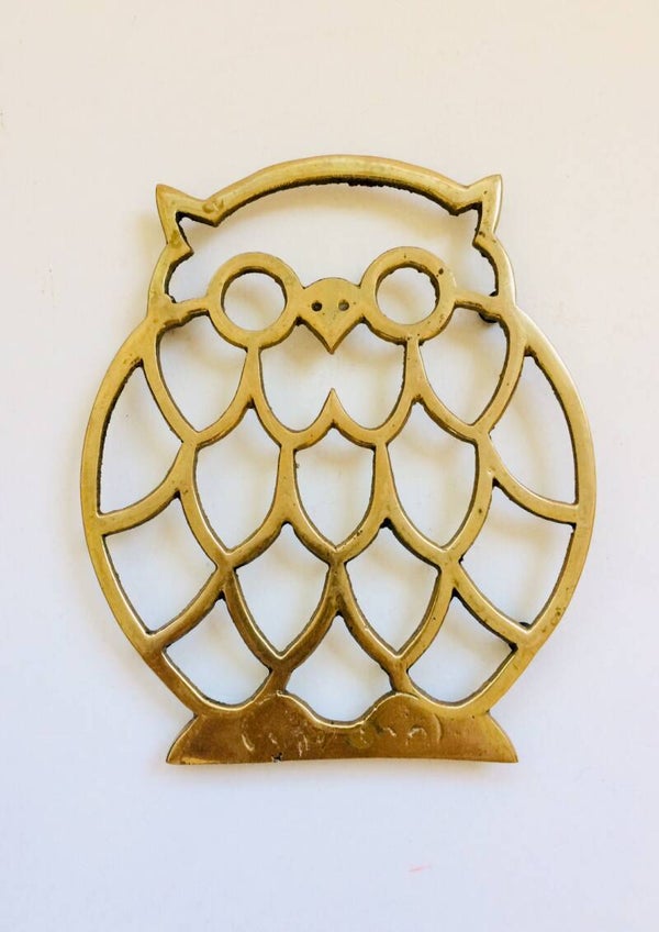 Hollywood Regency Style Brass Owl Coaster 1970's