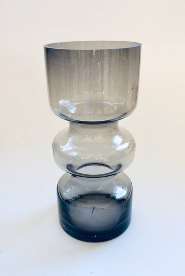 Midcentury Modern Scandinavian Design Smoke Glass XL Hooped Vase 1970's