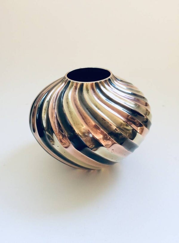 Hollywood Regency Style Design Brass Swirl Vase 1970's