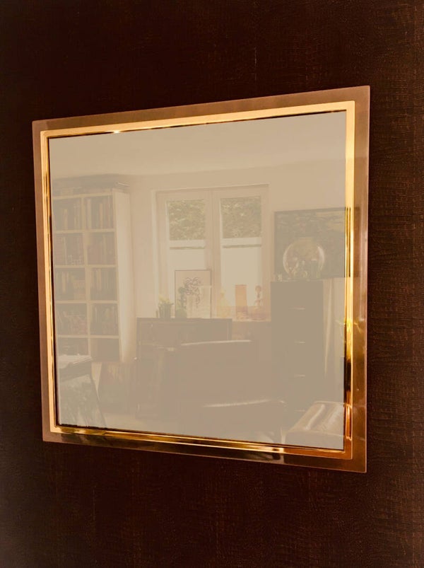 Postmodern Design XL Square Bronze Mirror by Belgo Chrom, Belgium 1980's