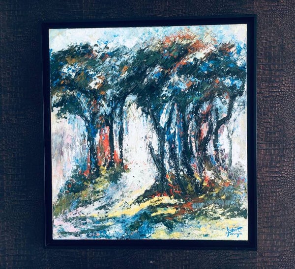 "Light in the Dark" Oil on Canvas Art Painting by Hubert Estourgie, Holland 1960's