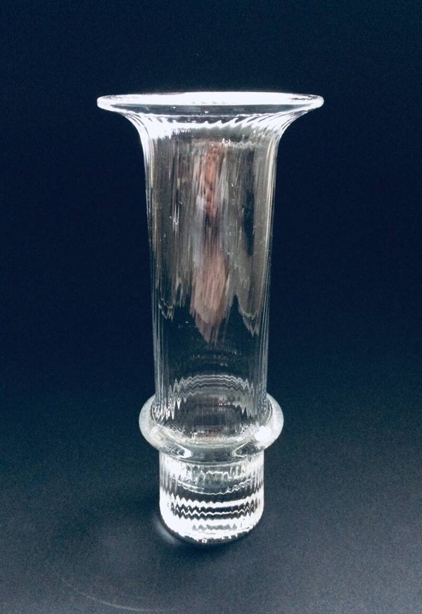 Midcentury Modern Scandinavian Design Hooped Clear Glass Vase 1970's