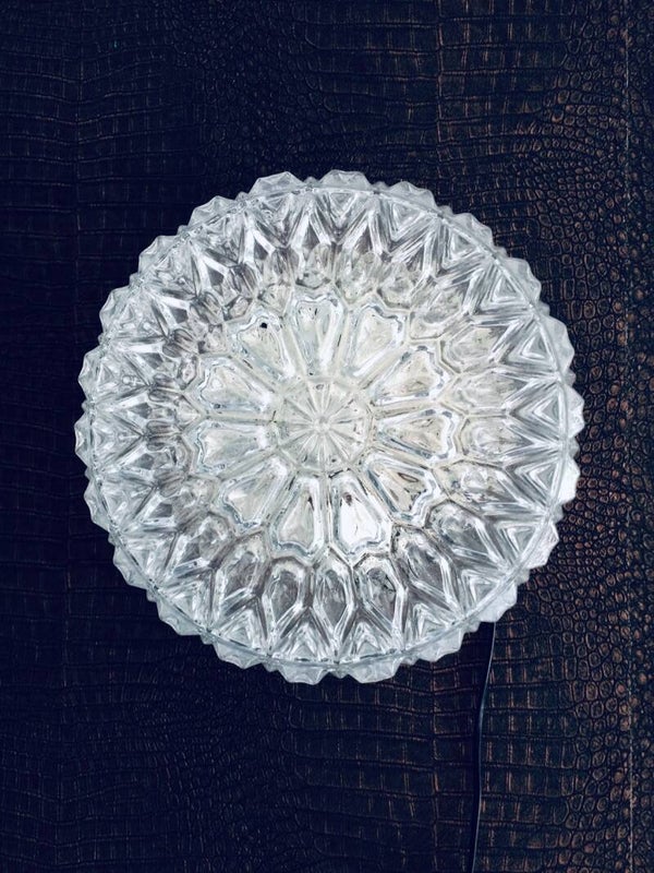 Vintage 1970's Glass Wall Sconce Facetted Lamp by Glashütte Limburg