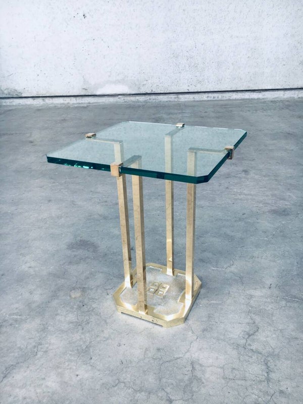 Modernist Patinated Brass & Glass Side Table Model T18 by Peter Ghyczy, 1970's