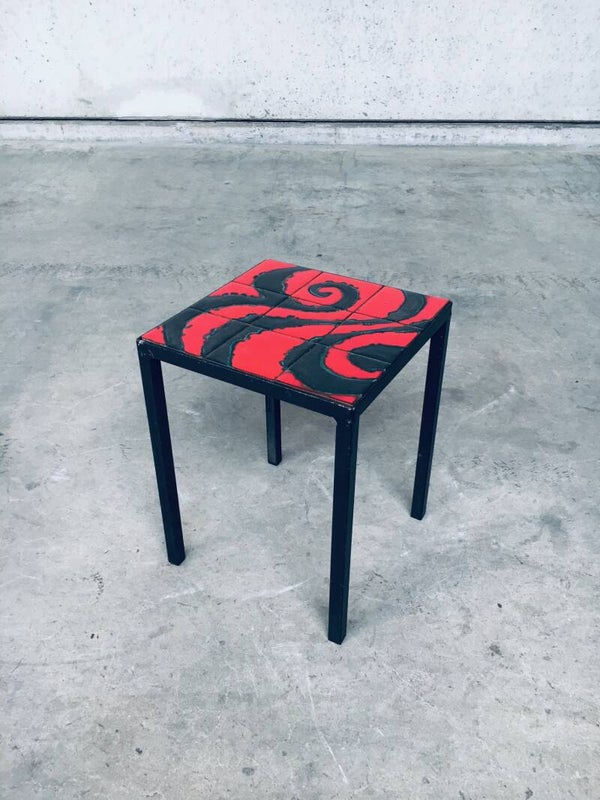 Midcentury Modern Ceramic Top Side Table, Belgium 1960's