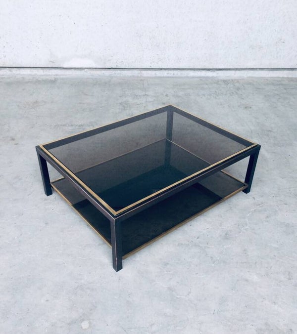 Two-Tier Glass Coffee Table in Brass & Copper Metal by Willy Rizzo, 1970's