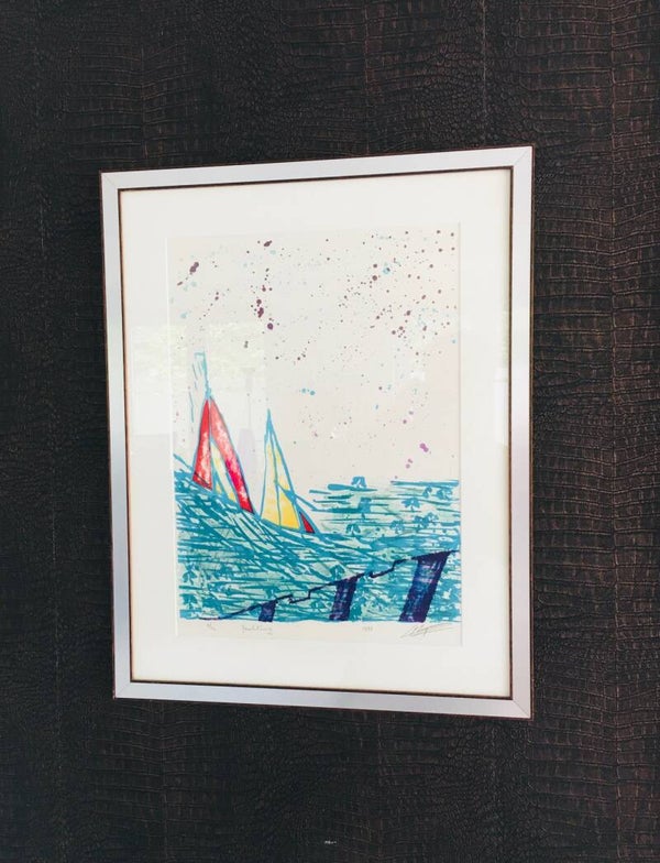 "Yachting" signed Art Litho print 1978 Belgium